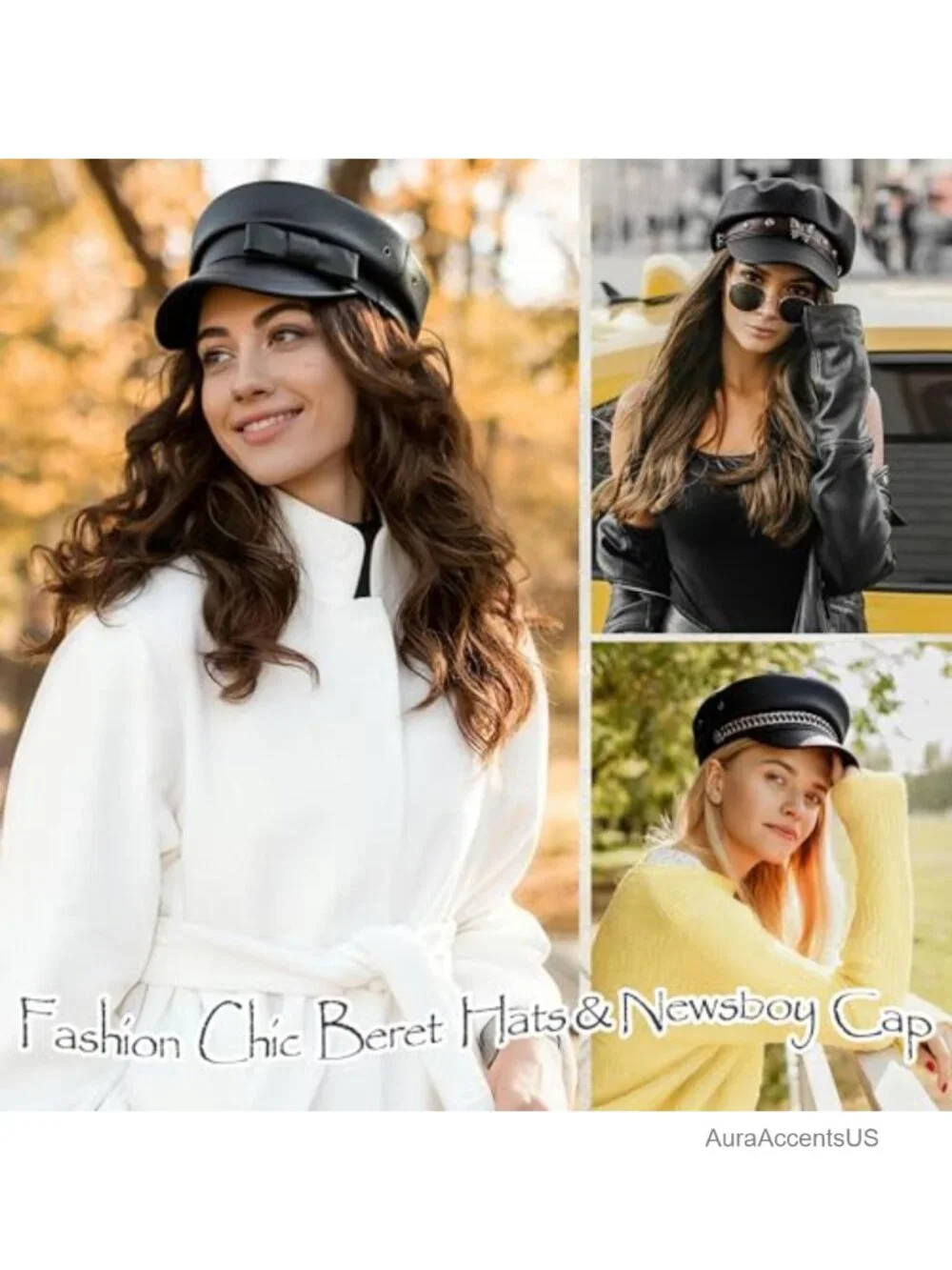 PU Leather Newsboy Cap Flat Top Punk Rock Y2K Hat